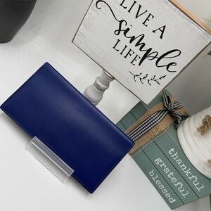 Valextra Milano Vertical Wallet 12CC in Blue Millepunte Calfskin Leather